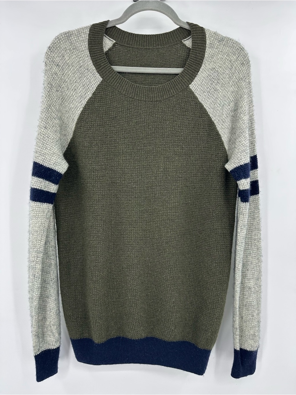 Olive, Navy, & Light Gray Colorblock Raglan Sweater